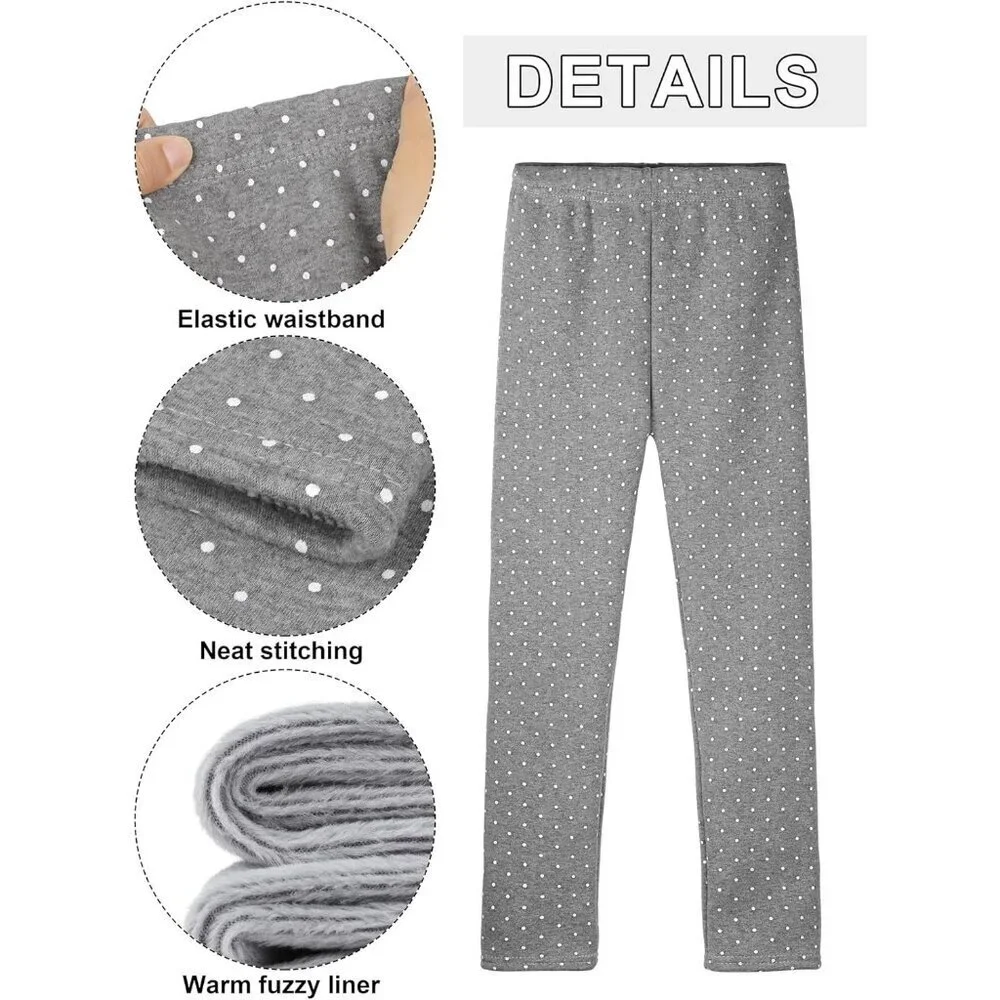2 Pack Girls Cotton Fleece Lined Leggings Kids Thick Thermal Tights Winter Full - Picture 4 of 7